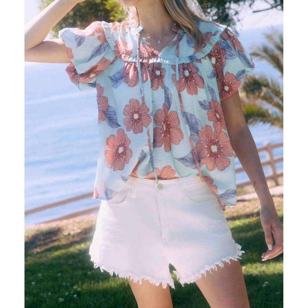 NEW ODDI floral printed blouse in light blue